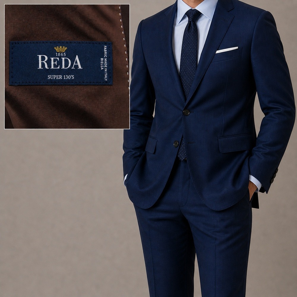 Park Avenue Suit Mens 46R Blue Reda Super 130s Wool Formal Business 2 Piece